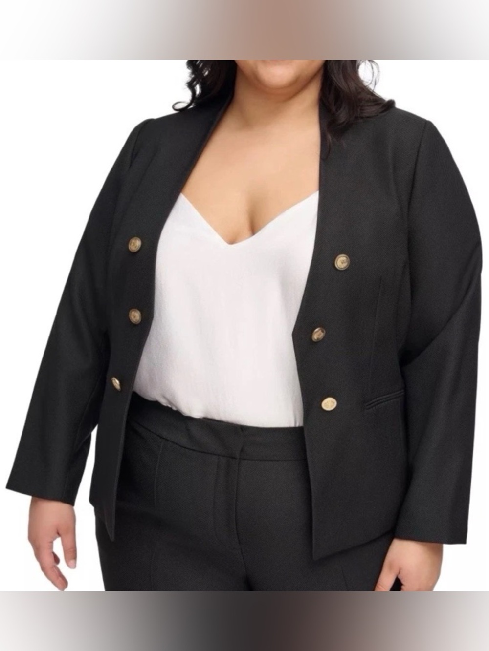 Calvin Klein Woman Collarless Open Front Blazer Jacket Black Plus Size 18W NWT